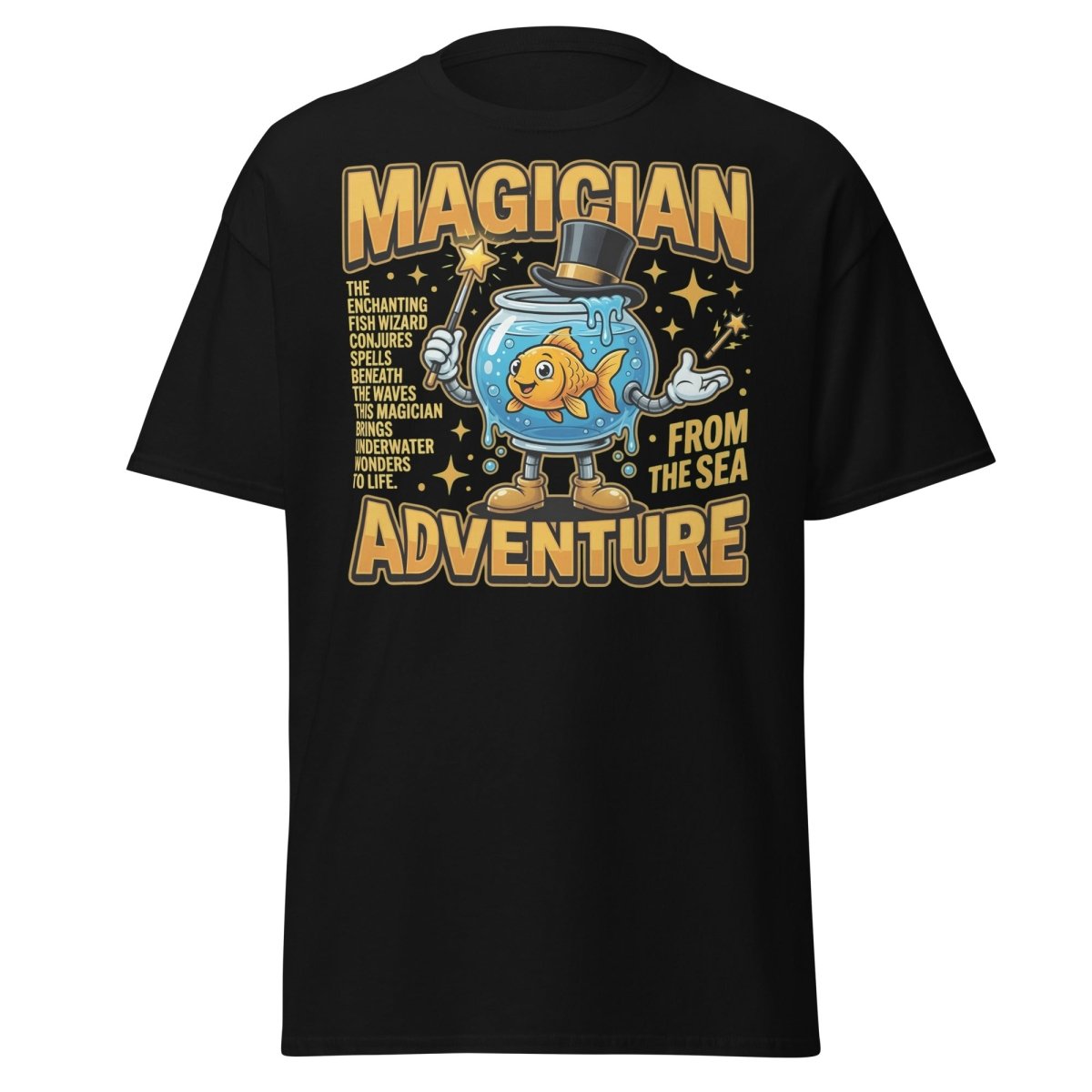 Magician Fish Adventure Tee – Funny Underwater Wizard Shirt - Black - TeeRipple