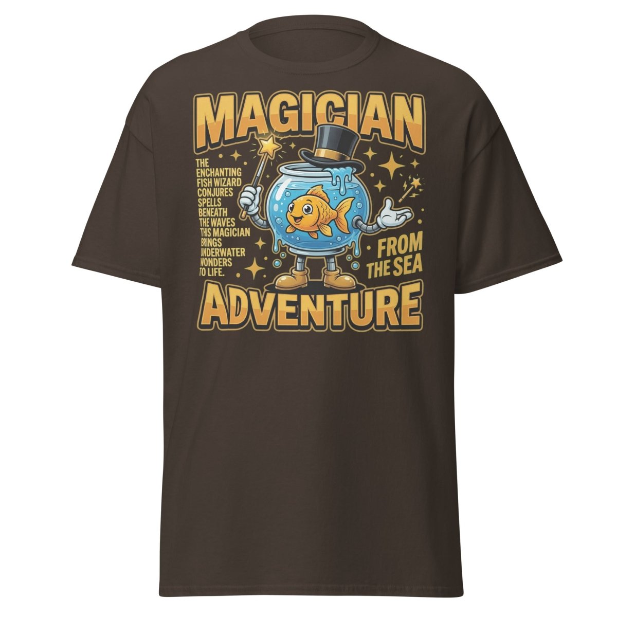 Magician Fish Adventure Tee – Funny Underwater Wizard Shirt - Dark Chocolate - TeeRipple