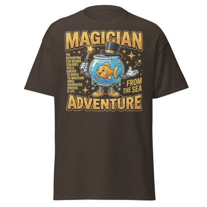 Magician Fish Adventure Tee – Funny Underwater Wizard Shirt - Dark Chocolate - TeeRipple