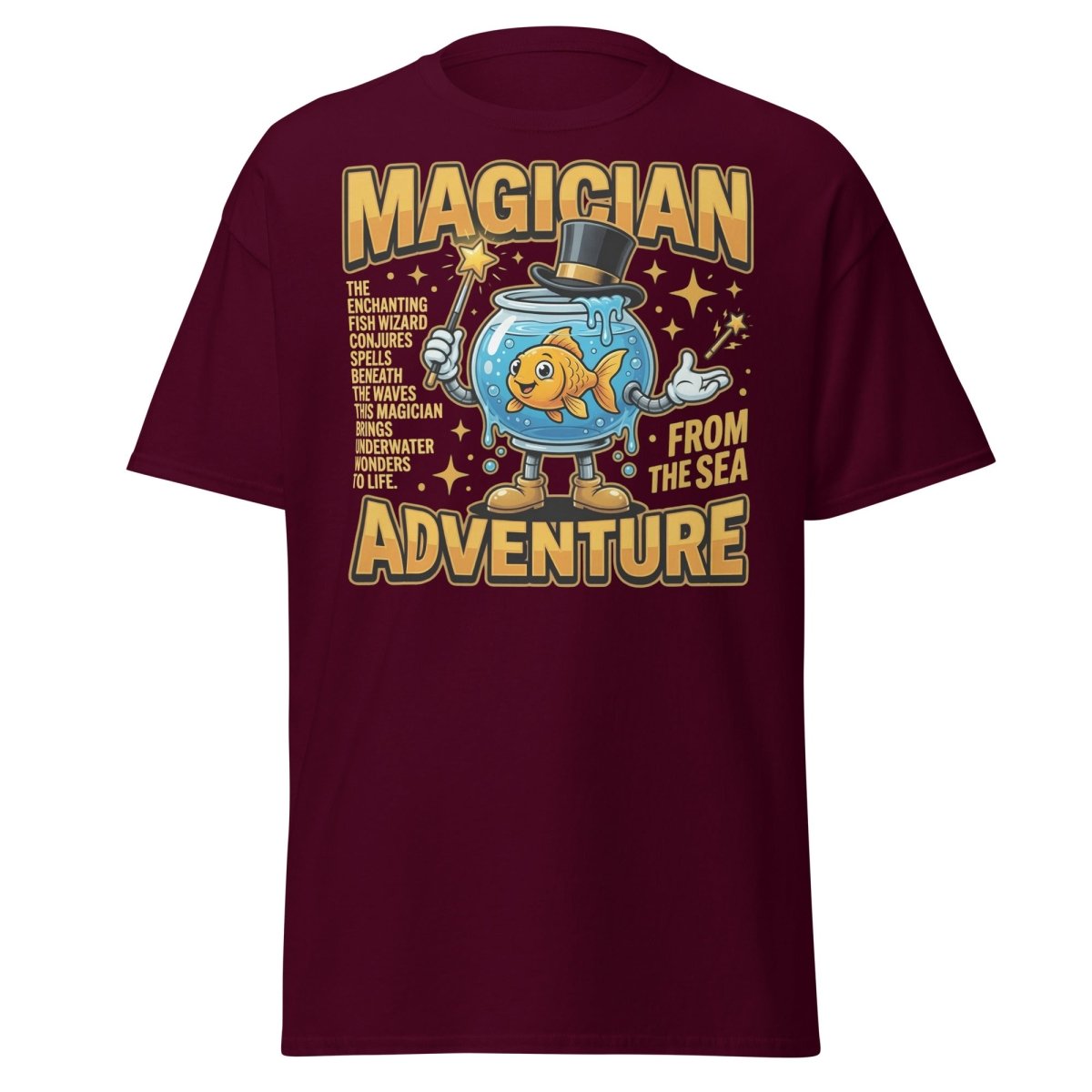 Magician Fish Adventure Tee – Funny Underwater Wizard Shirt - Maroon - TeeRipple