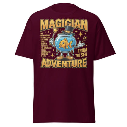 Magician Fish Adventure Tee – Funny Underwater Wizard Shirt - Maroon - TeeRipple