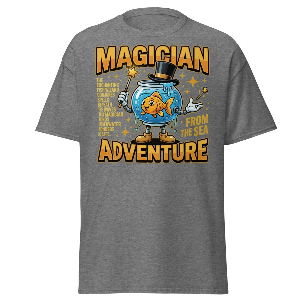 Magician Fish Adventure Tee – Funny Underwater Wizard Shirt - Graphite Heather - TeeRipple