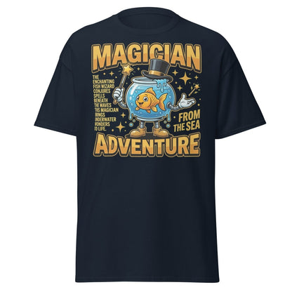 Magician Fish Adventure Tee – Funny Underwater Wizard Shirt - Navy - TeeRipple