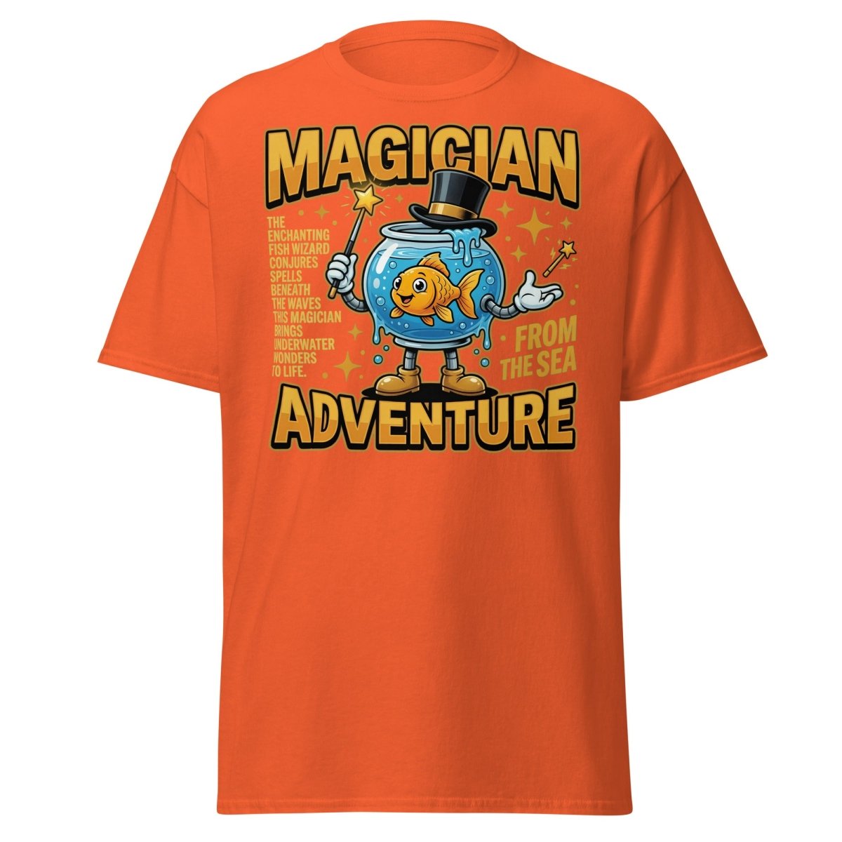 Magician Fish Adventure Tee – Funny Underwater Wizard Shirt - Orange - TeeRipple