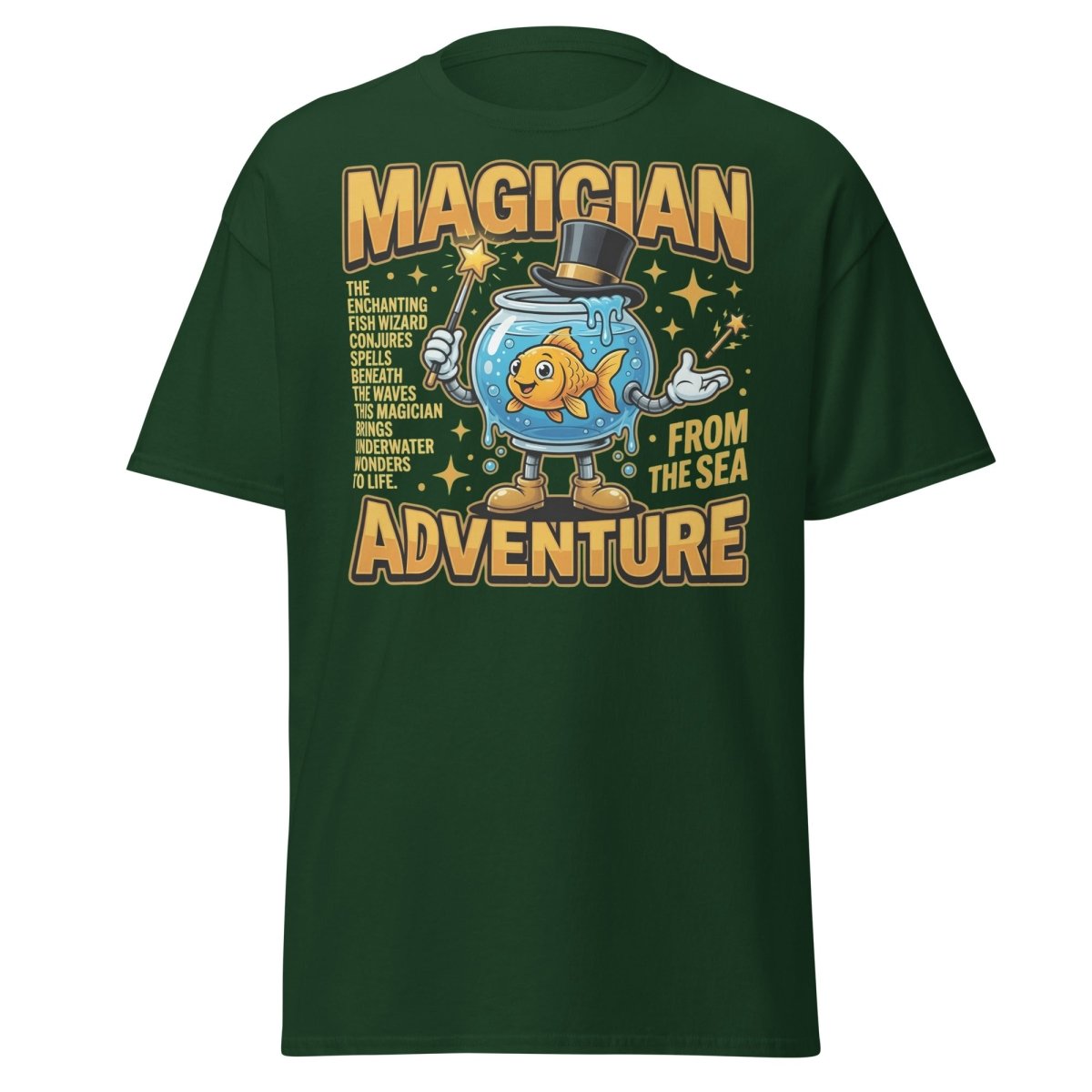 Magician Fish Adventure Tee – Funny Underwater Wizard Shirt - Forest Green - TeeRipple