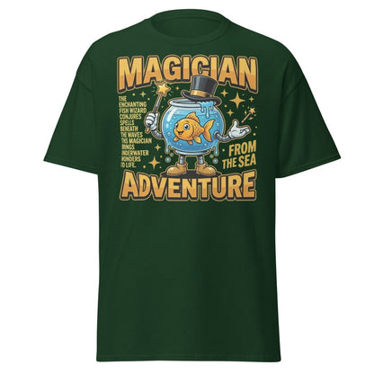 Magician Fish Adventure Tee – Funny Underwater Wizard Shirt - Forest Green - TeeRipple