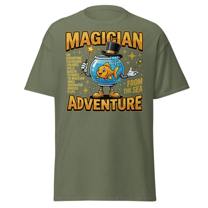 Magician Fish Adventure Tee – Funny Underwater Wizard Shirt - Military Green - TeeRipple