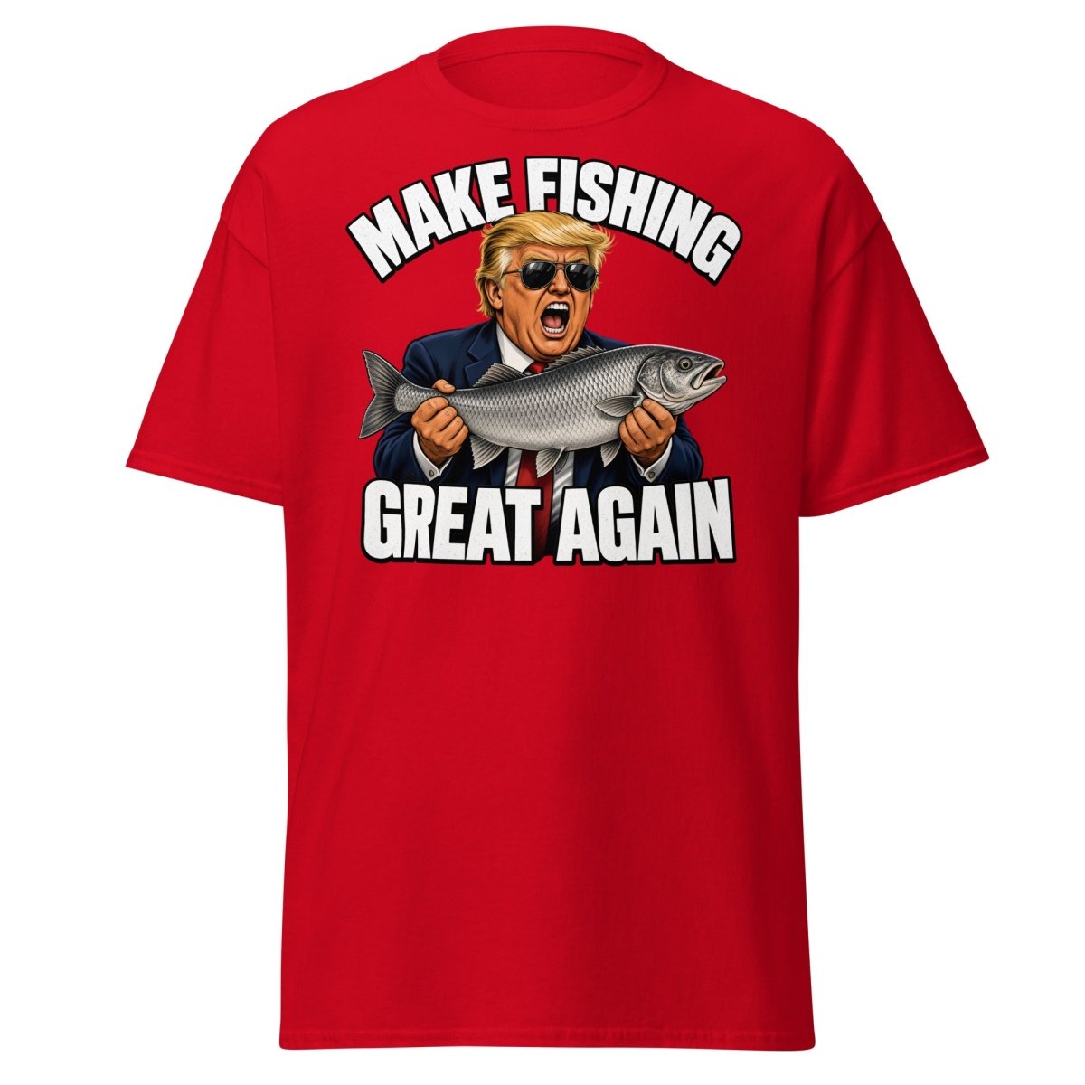Make Fishing Great Again Trump Fish T-Shirt - Red - TeeRipple