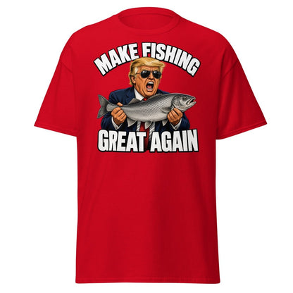 Make Fishing Great Again Trump Fish T-Shirt - Red - TeeRipple