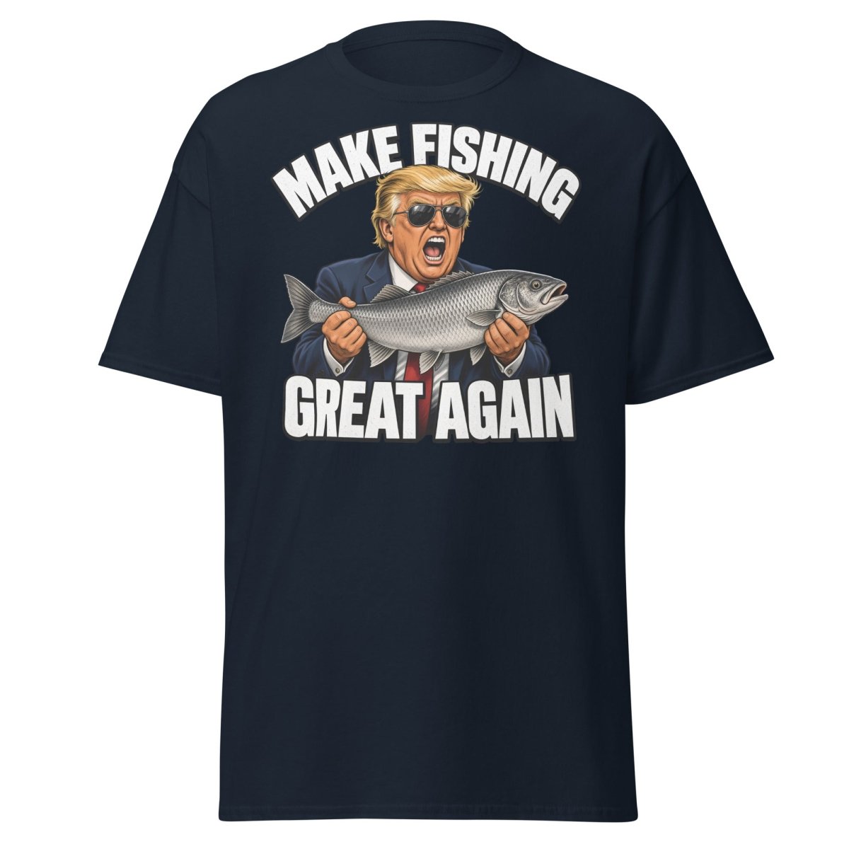 Make Fishing Great Again Trump Fish T-Shirt - Navy - TeeRipple