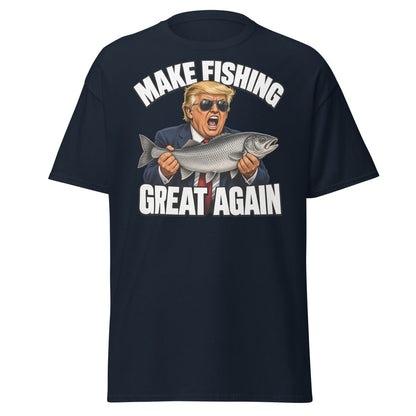 Make Fishing Great Again Trump Fish T-Shirt - Navy - TeeRipple
