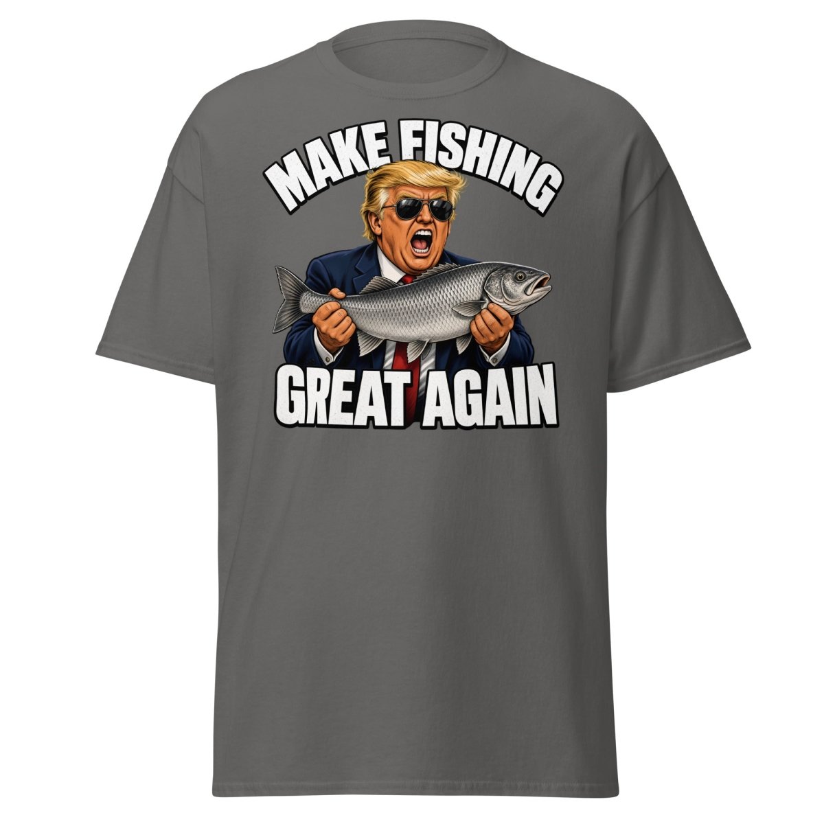 Make Fishing Great Again Trump Fish T-Shirt - Charcoal - TeeRipple