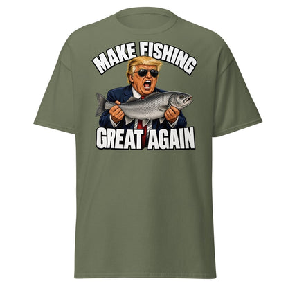 Make Fishing Great Again Trump Fish T-Shirt - Military Green - TeeRipple