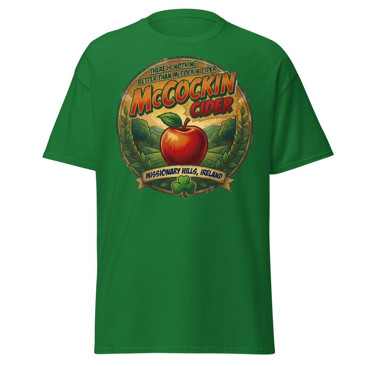 McCockin Cider Funny Pun T-Shirt – Adult Irish Humor Tee - Turf Green - TeeRipple