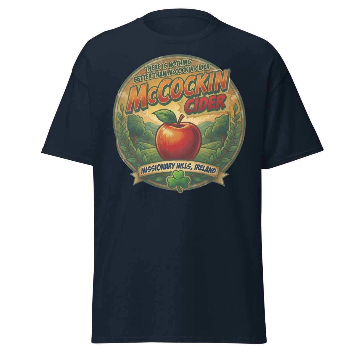 McCockin Cider Funny Pun T-Shirt – Adult Irish Humor Tee - Navy - TeeRipple