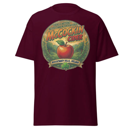McCockin Cider Funny Pun T-Shirt – Adult Irish Humor Tee - Maroon - TeeRipple