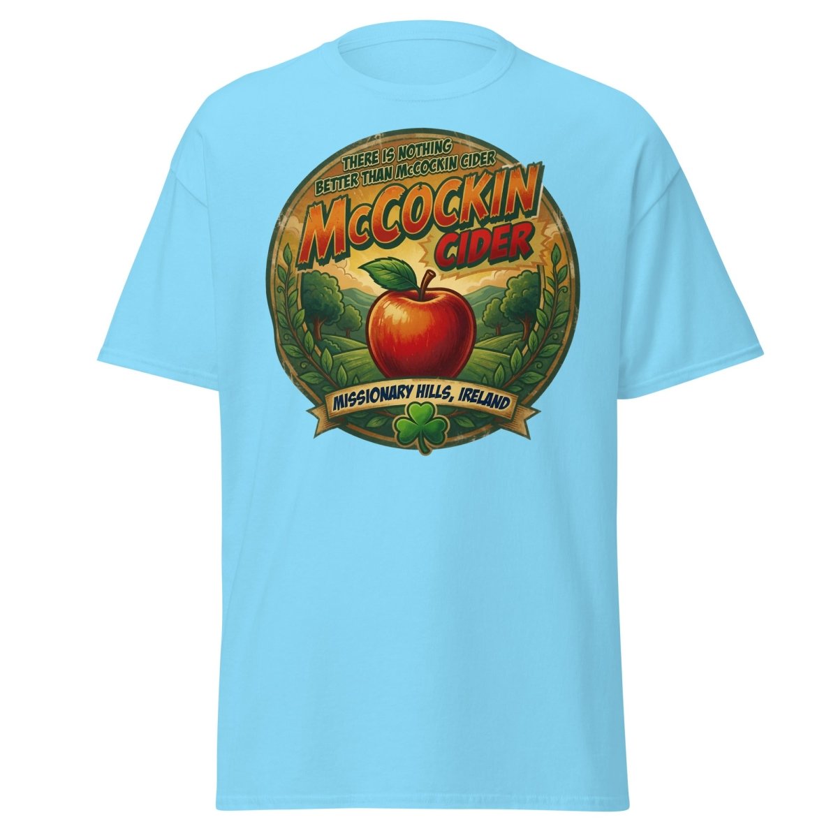 McCockin Cider Funny Pun T-Shirt – Adult Irish Humor Tee - Sky - TeeRipple