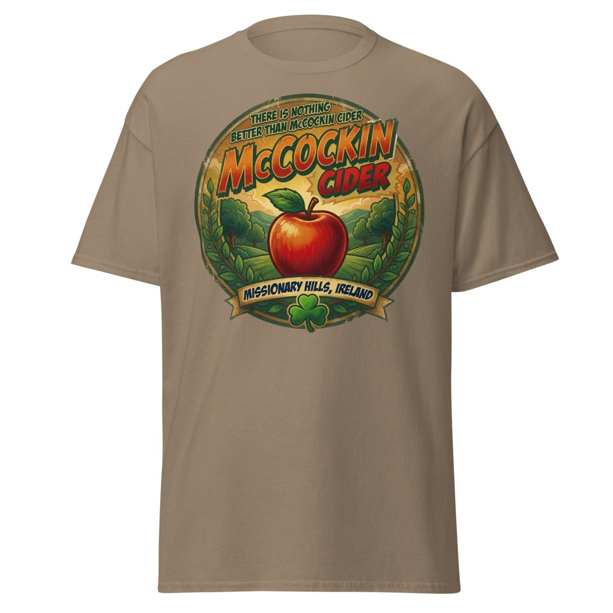 McCockin Cider Funny Pun T-Shirt – Adult Irish Humor Tee - Brown Savana - TeeRipple
