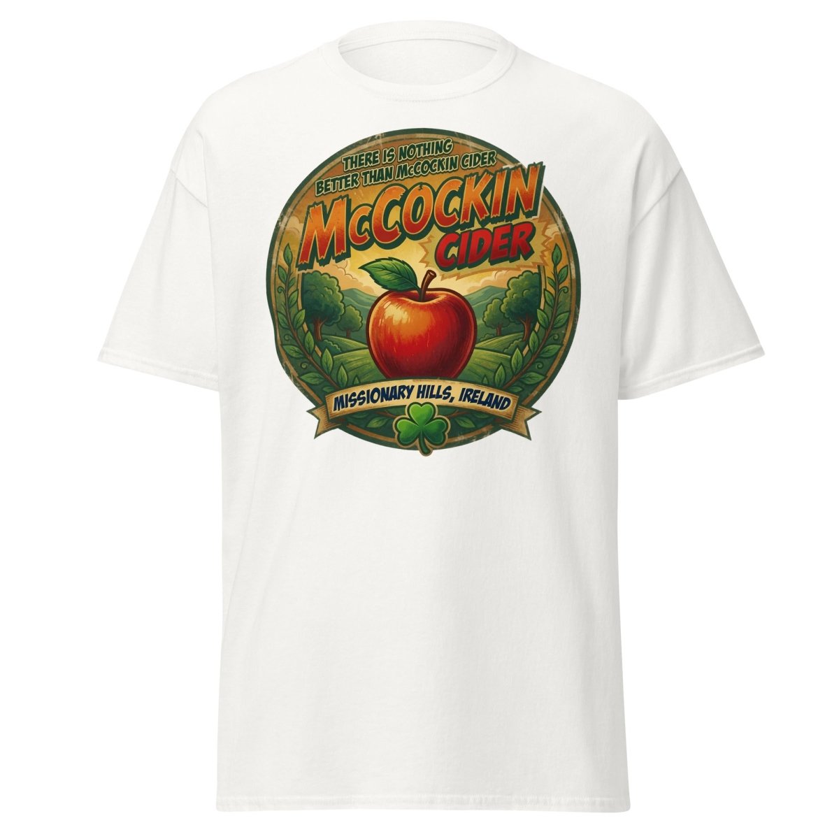 McCockin Cider Funny Pun T-Shirt – Adult Irish Humor Tee - White - TeeRipple