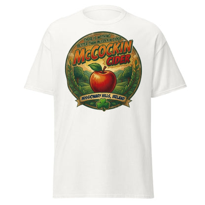McCockin Cider Funny Pun T-Shirt – Adult Irish Humor Tee - White - TeeRipple