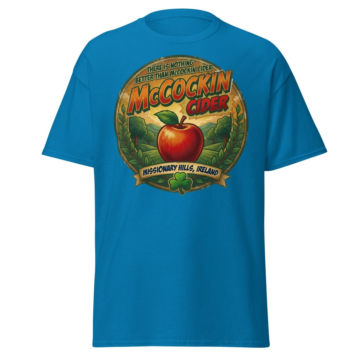 McCockin Cider Funny Pun T-Shirt – Adult Irish Humor Tee - Sapphire - TeeRipple
