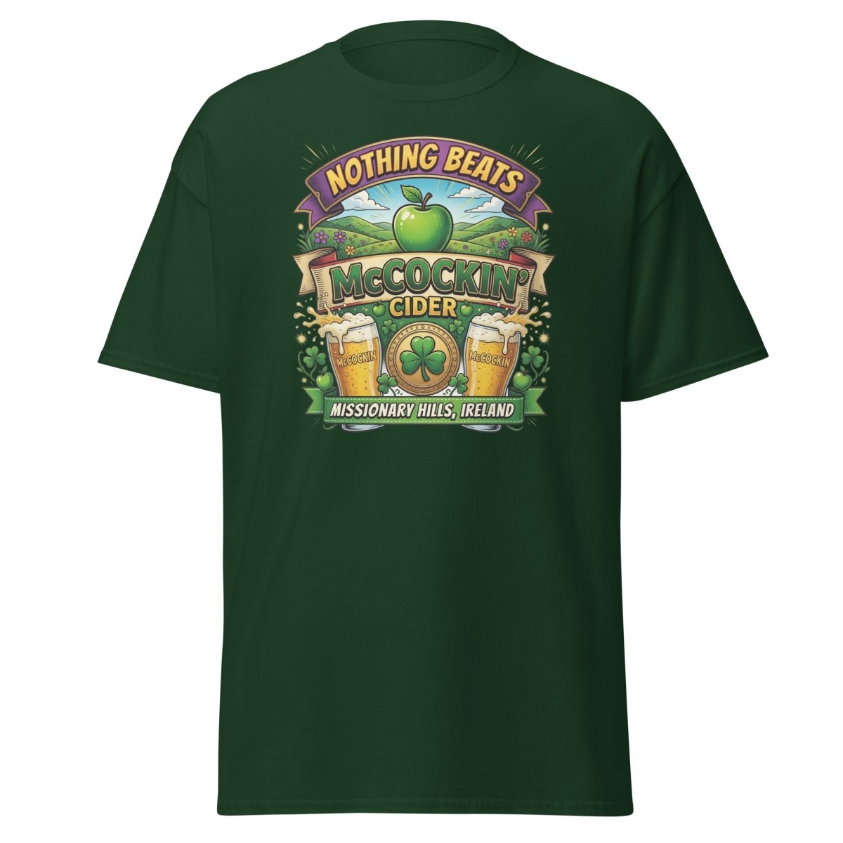 McCockin' Cider Funny T-Shirt – Hilarious Irish Parody Tee - Forest Green - TeeRipple