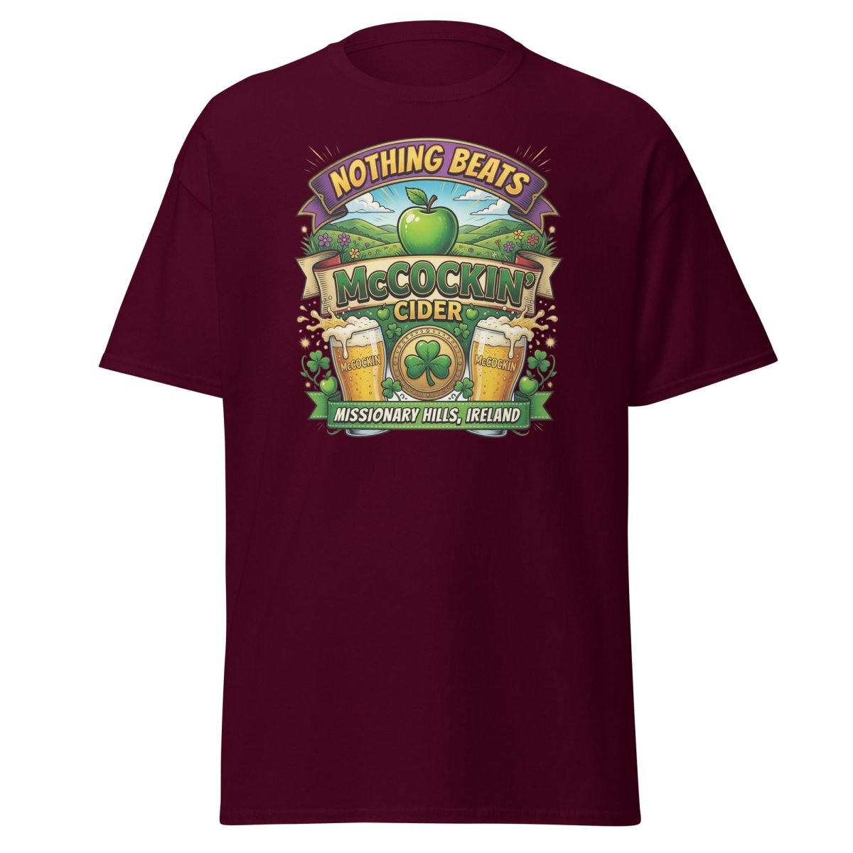 McCockin' Cider Funny T-Shirt – Hilarious Irish Parody Tee - Maroon - TeeRipple