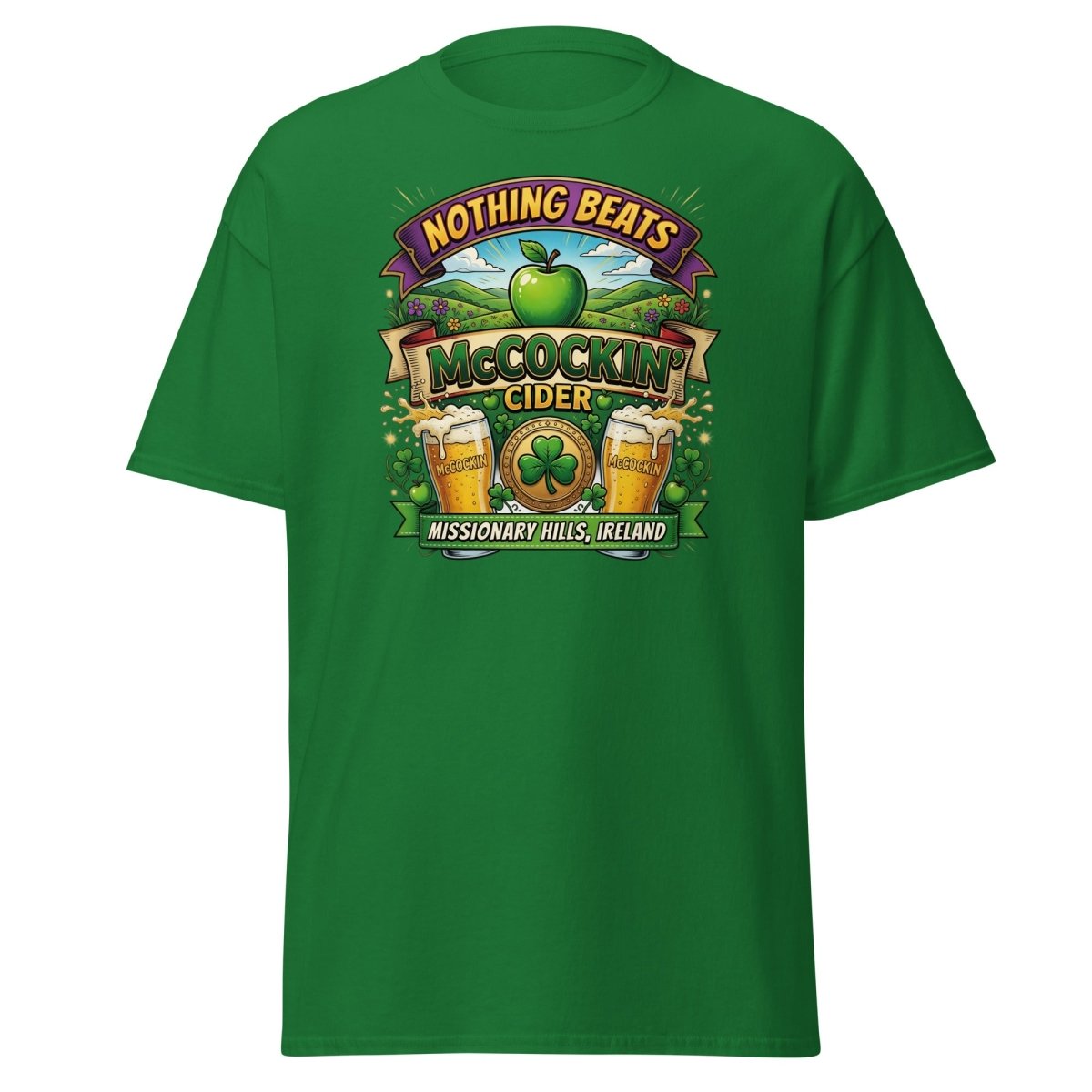 McCockin' Cider Funny T-Shirt – Hilarious Irish Parody Tee - Turf Green - TeeRipple