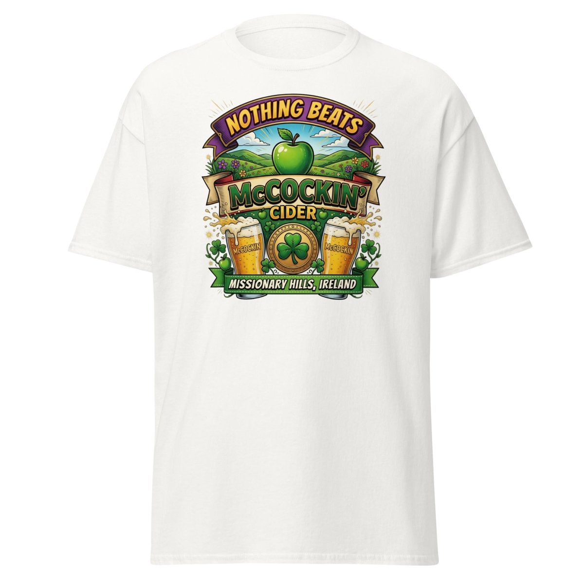 McCockin' Cider Funny T-Shirt – Hilarious Irish Parody Tee - White - TeeRipple