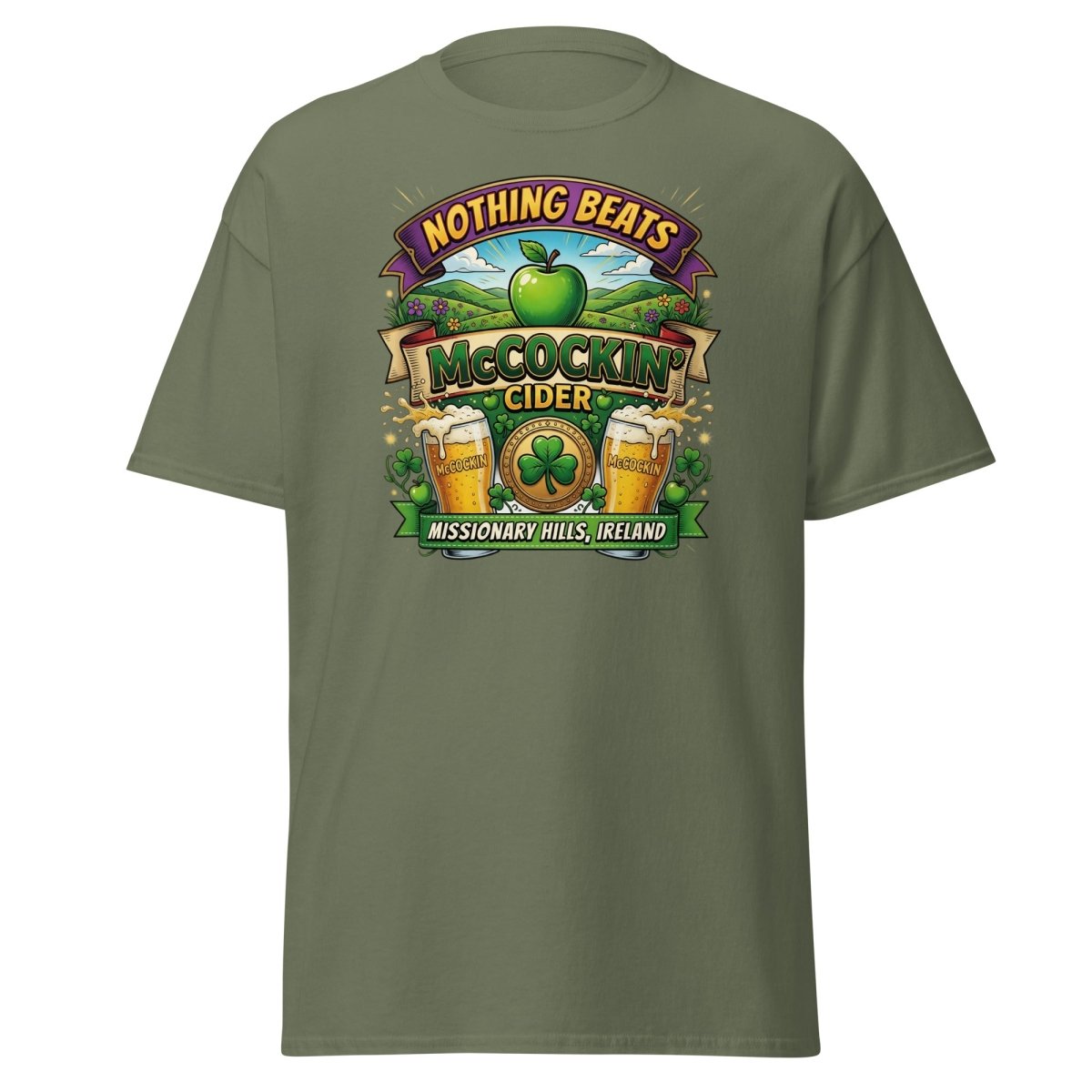 McCockin' Cider Funny T-Shirt – Hilarious Irish Parody Tee - Military Green - TeeRipple