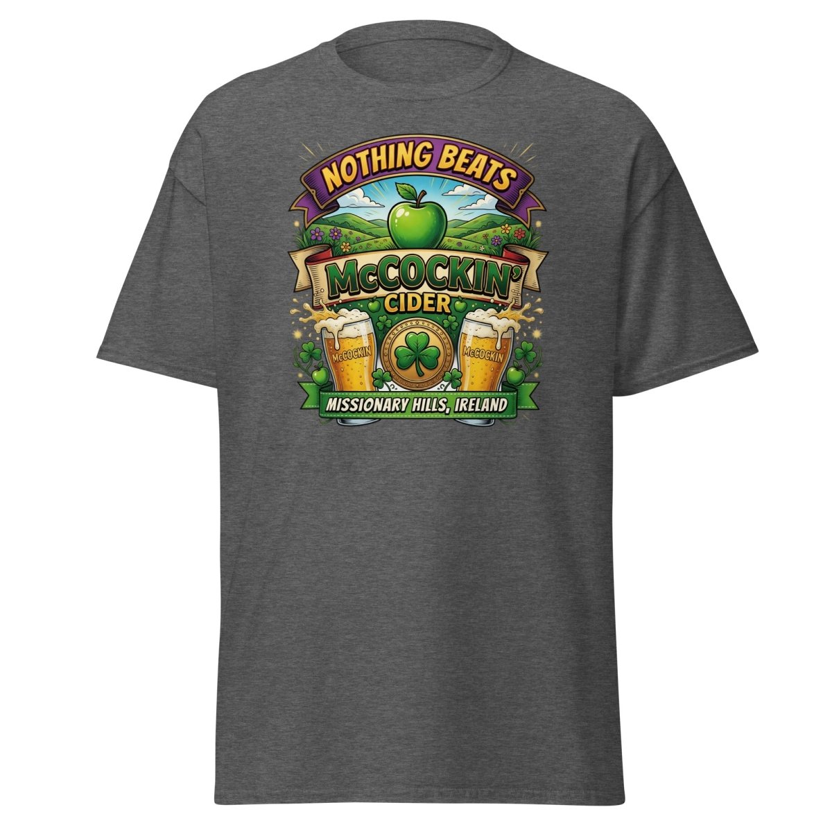 McCockin' Cider Funny T-Shirt – Hilarious Irish Parody Tee - Dark Heather - TeeRipple