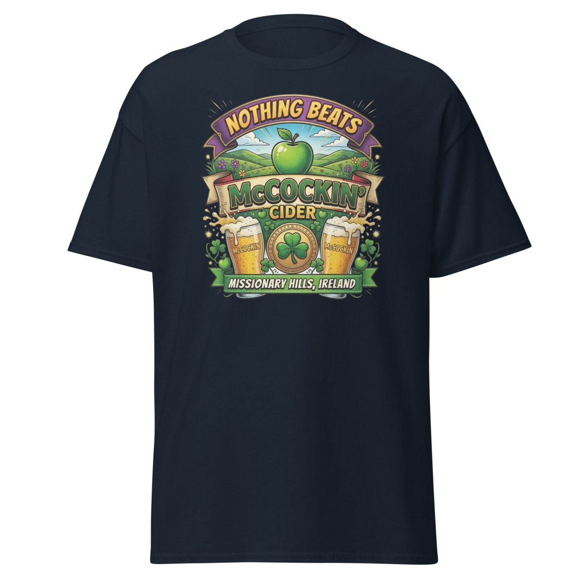 McCockin' Cider Funny T-Shirt – Hilarious Irish Parody Tee - Navy - TeeRipple