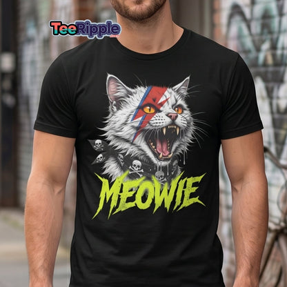 Meowie Cat T-Shirt | David Bowie Lightning Rock Tee - Maroon - TeeRipple