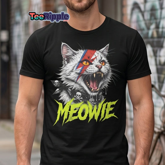 Meowie Cat T-Shirt | David Bowie Lightning Rock Tee - Maroon - TeeRipple