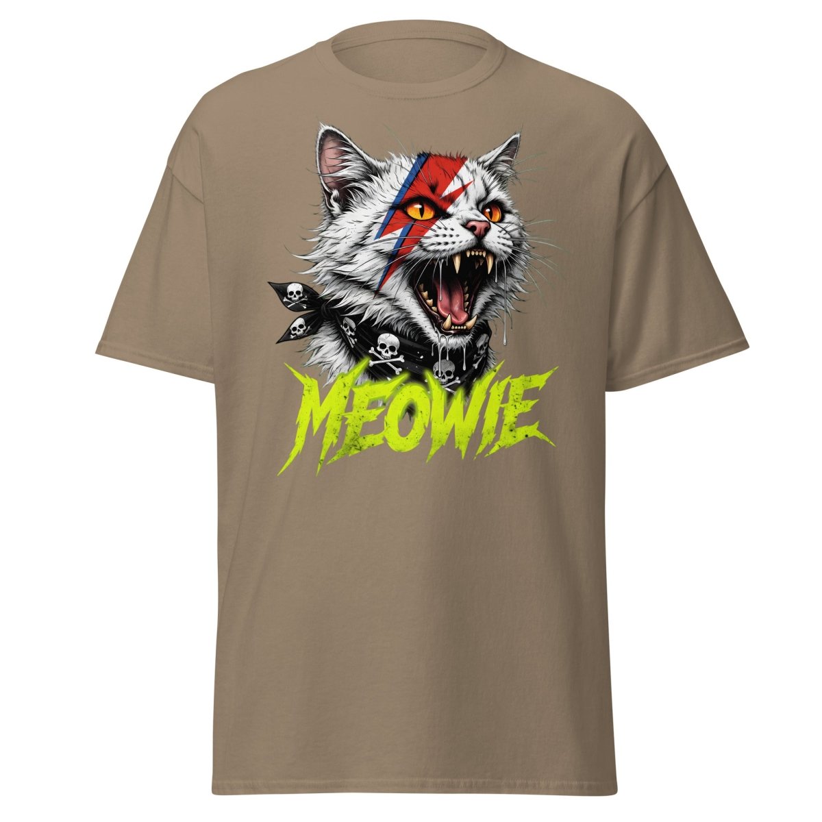 Meowie Cat T-Shirt | David Bowie Lightning Rock Tee - Brown Savana - TeeRipple