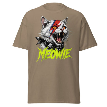 Meowie Cat T-Shirt | David Bowie Lightning Rock Tee - Brown Savana - TeeRipple