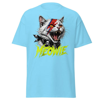 Meowie Cat T-Shirt | David Bowie Lightning Rock Tee - Sky - TeeRipple