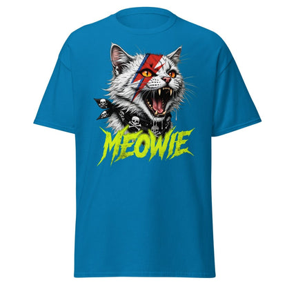 Meowie Cat T-Shirt | David Bowie Lightning Rock Tee - Sapphire - TeeRipple