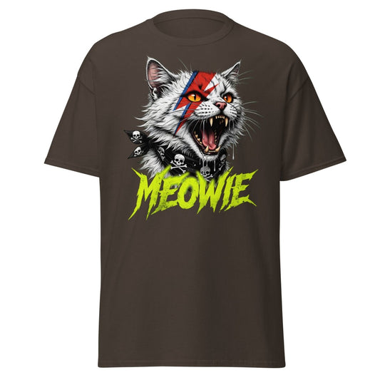 Meowie Cat T-Shirt | David Bowie Lightning Rock Tee - Dark Chocolate - TeeRipple