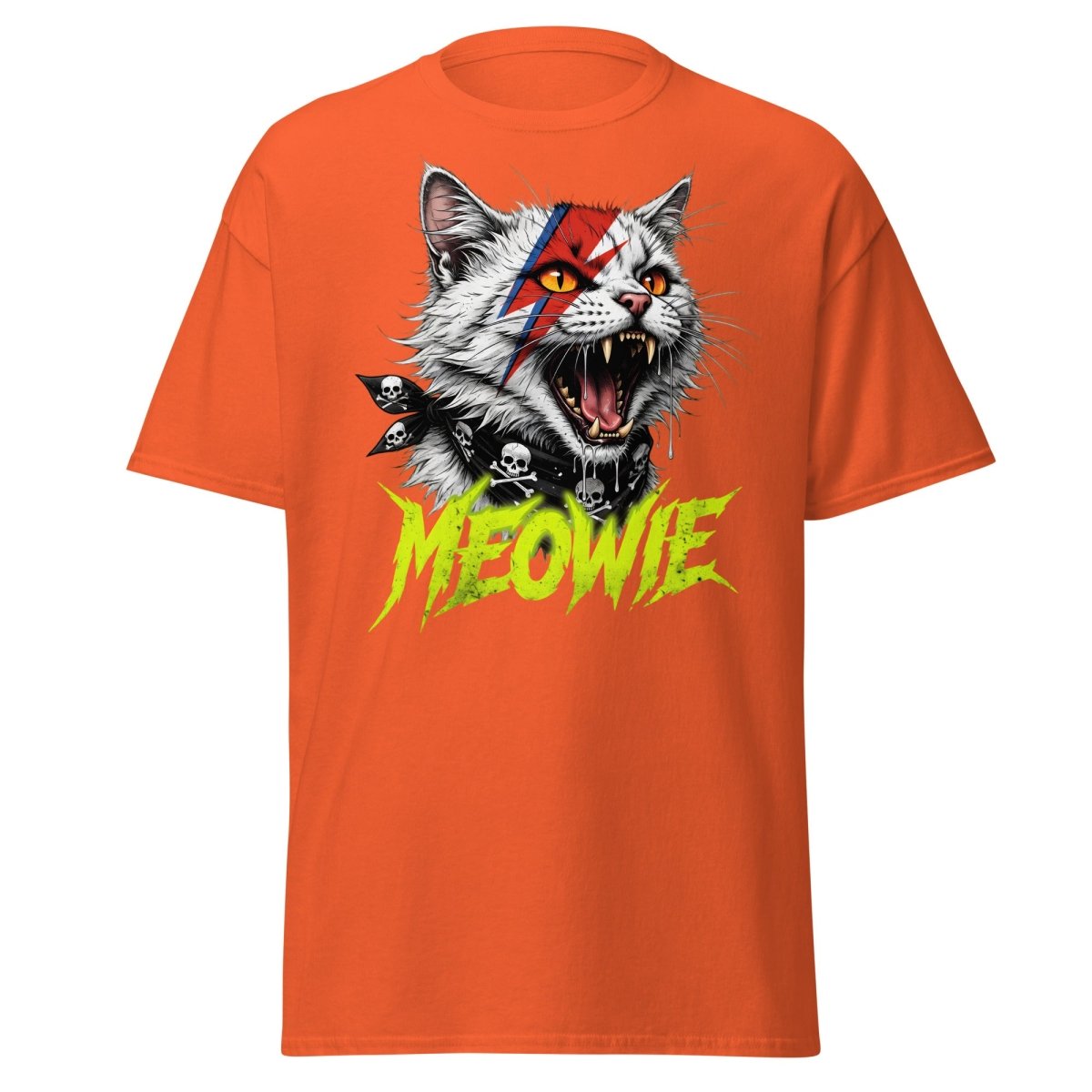 Meowie Cat T-Shirt | David Bowie Lightning Rock Tee - Orange - TeeRipple