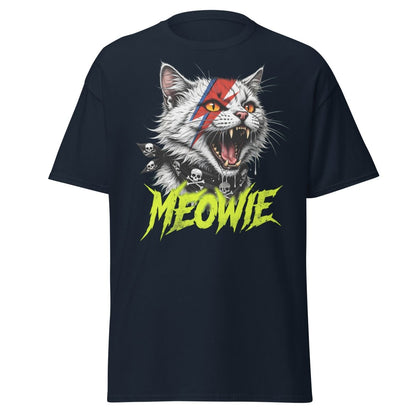 Meowie Cat T-Shirt | David Bowie Lightning Rock Tee - Navy - TeeRipple