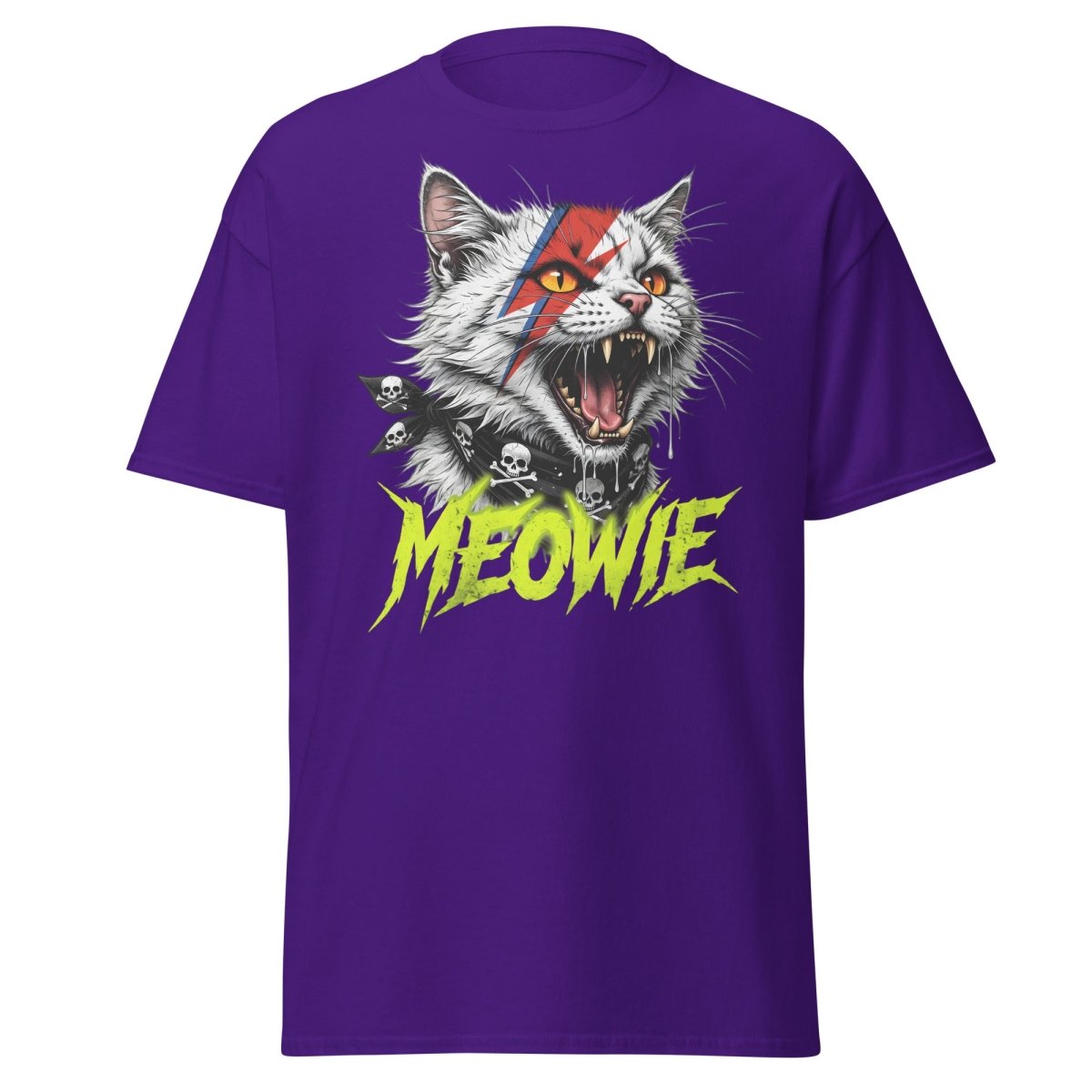 Meowie Cat T-Shirt | David Bowie Lightning Rock Tee - Purple - TeeRipple