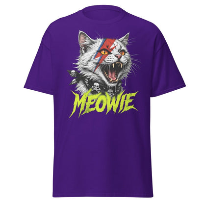 Meowie Cat T-Shirt | David Bowie Lightning Rock Tee - Purple - TeeRipple
