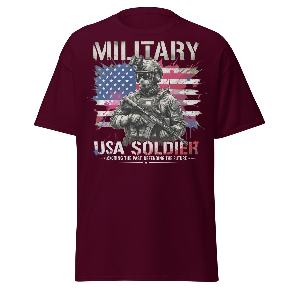 Military USA Soldier T-Shirt – Patriotic Graphic Tee - Maroon - TeeRipple