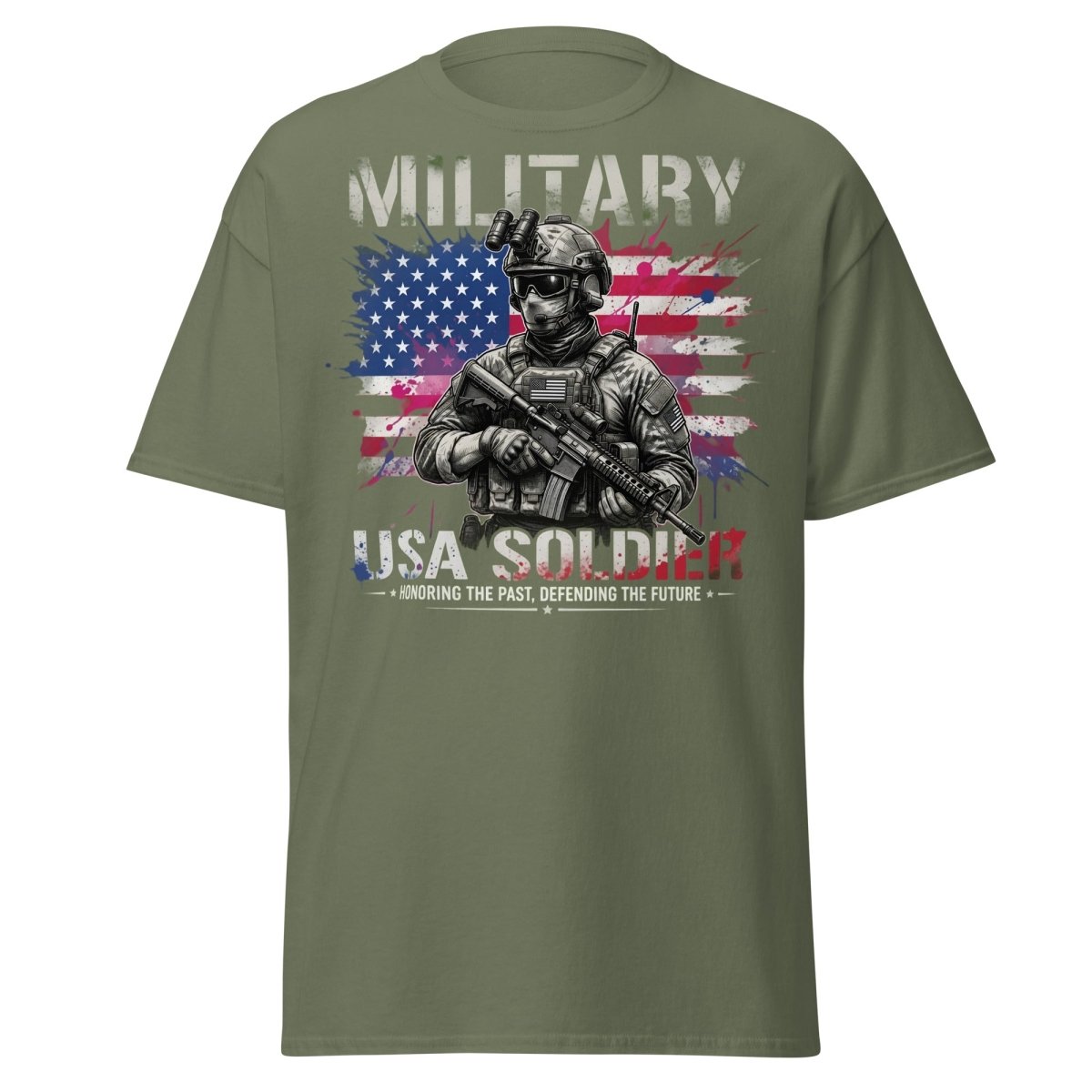 Military USA Soldier T-Shirt – Patriotic Graphic Tee - Military Green - TeeRipple