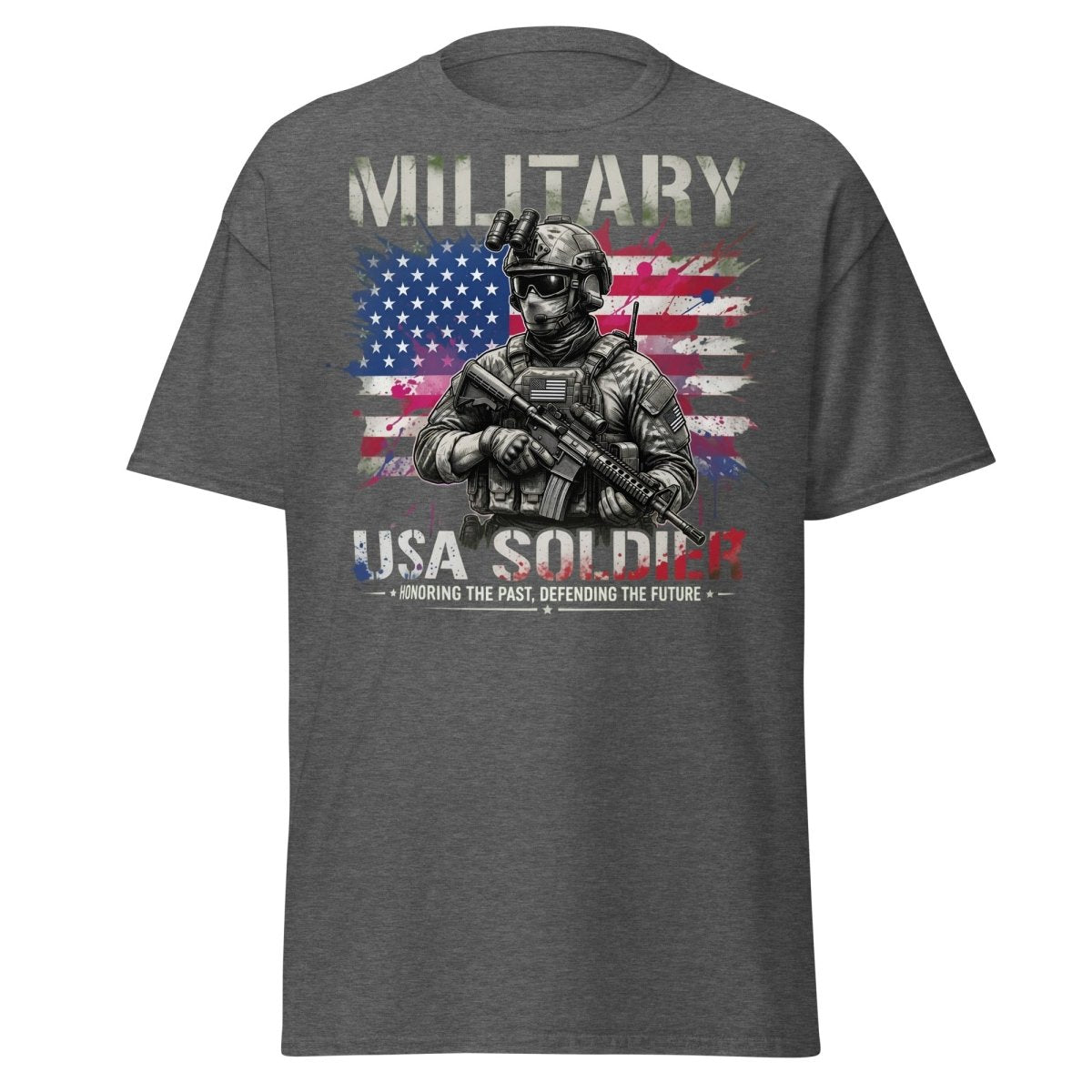 Military USA Soldier T-Shirt – Patriotic Graphic Tee - Dark Heather - TeeRipple