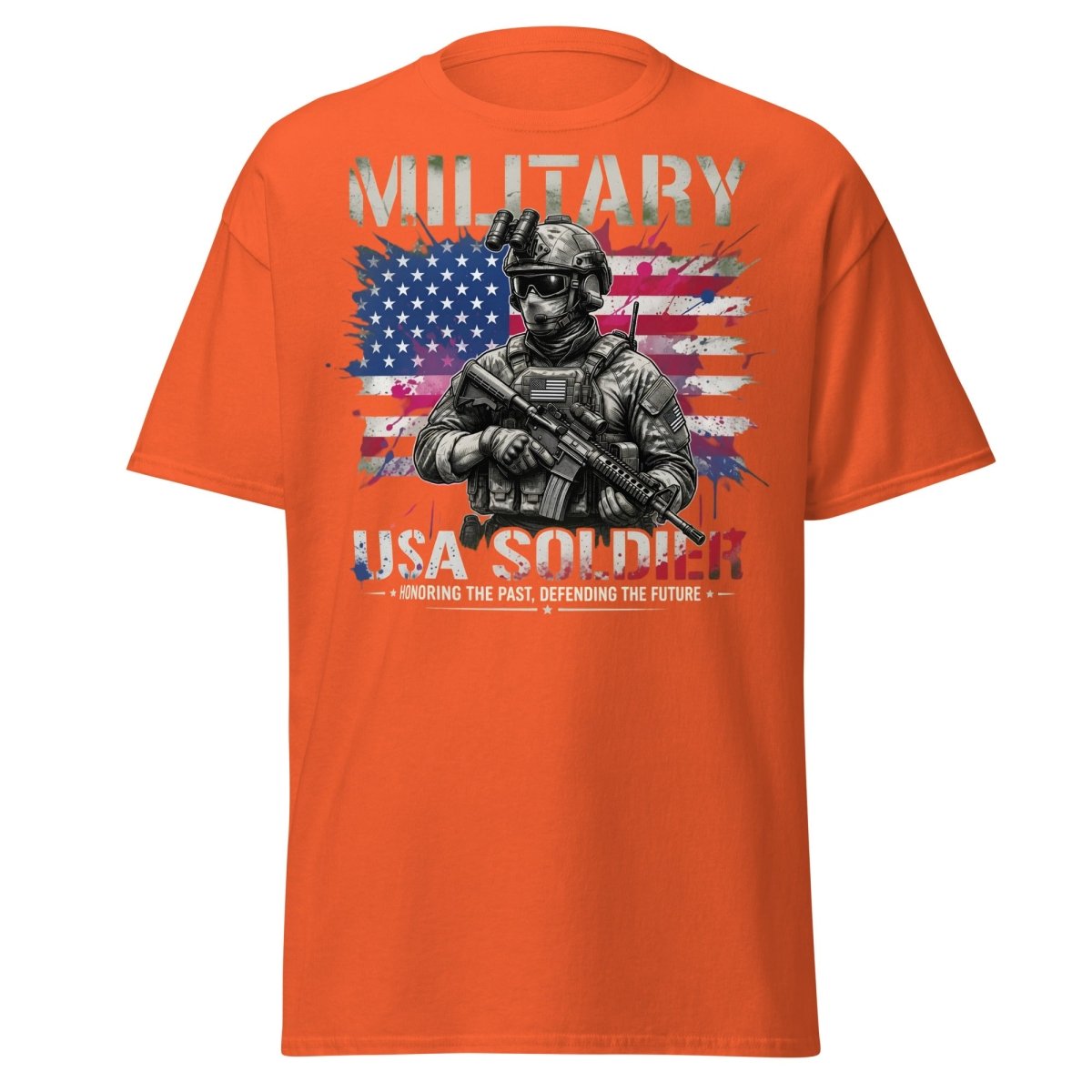 Military USA Soldier T-Shirt – Patriotic Graphic Tee - Orange - TeeRipple