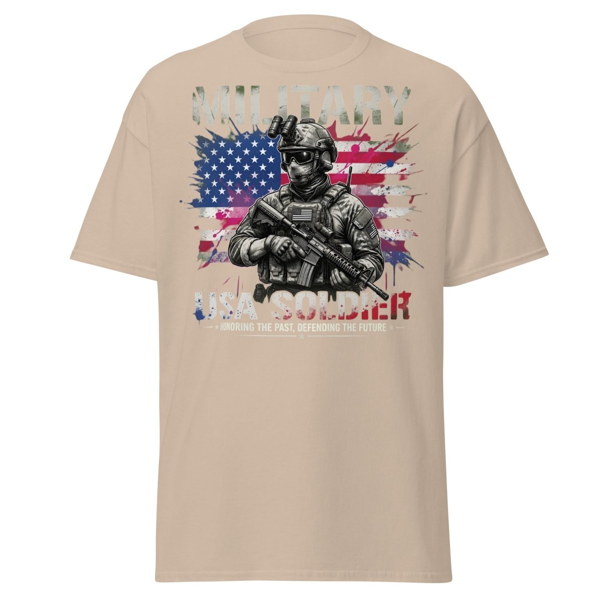Military USA Soldier T-Shirt – Patriotic Graphic Tee - Sand - TeeRipple