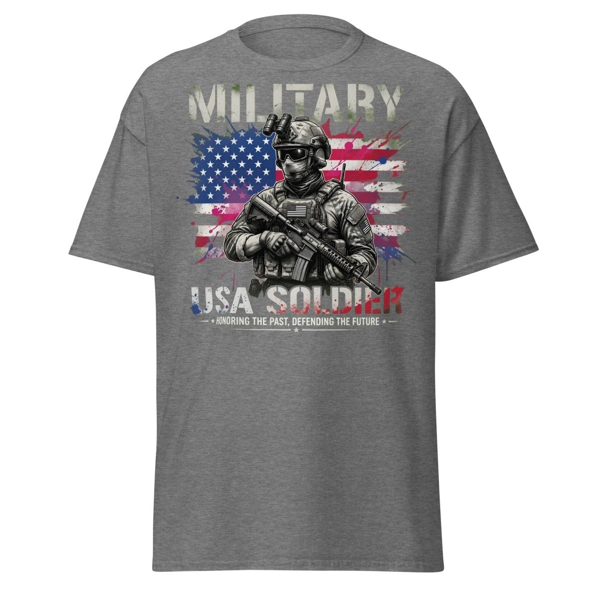 Military USA Soldier T-Shirt – Patriotic Graphic Tee - Graphite Heather - TeeRipple