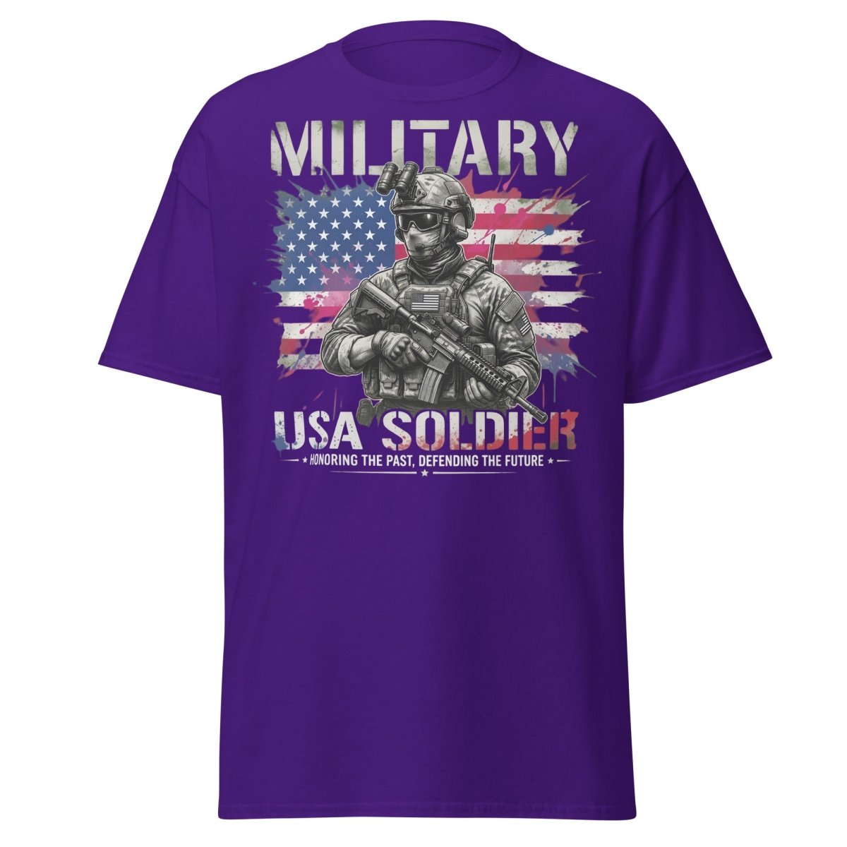 Military USA Soldier T-Shirt – Patriotic Graphic Tee - Purple - TeeRipple